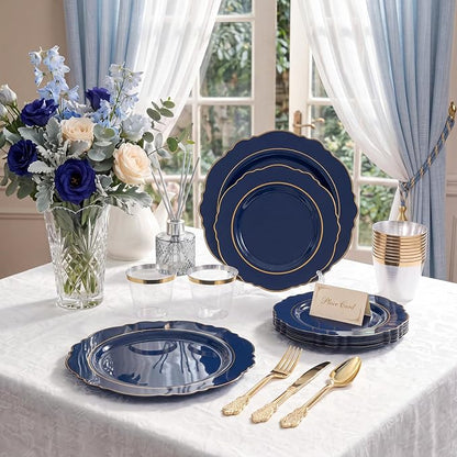 KIRE 210Pcs Navy Blue Plastic Plates - Image 11