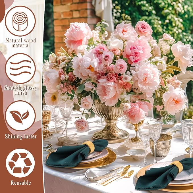 LemonRoad 12 Set Gold Napkin Rings Boho Wedding Wooden Napkin Holders Round - Image 3