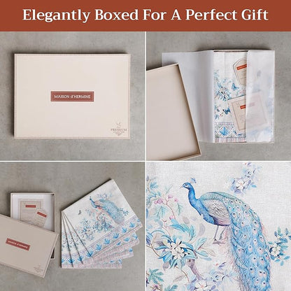 Maison d' Hermine Napkin 100% Combed Cotton Premium Cloth Napkin Decorative Washable Napkins Set of 4 for Home, Kitchen, Dining, Cocktail Parties & Camping - Peacock Utopia (20”X20”)