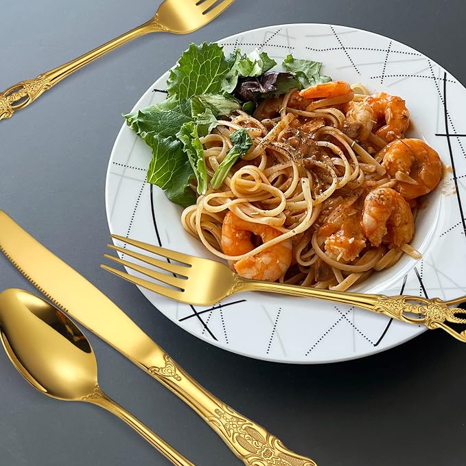Retro Silverware Gold Set for 4 Stainless Steel Flatware Royal 20 Piece Cutlery - Image 3