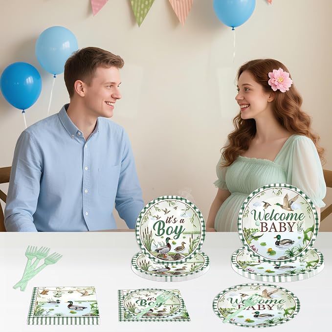 96 Pcs Mallard Duck Baby Shower Decorations, Welcome Baby Boy Cute Watercolor - Image 7