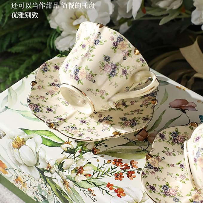 TATSUMI Country Roses 18 Peices Bone China Tea Cup And Saucer Set, English - Image 5