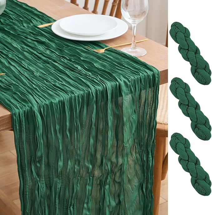 Asee'm 3pcs Emerald Green Cheesecloth Table Runner Christmas 10FT Rustic | Fall by Aseem