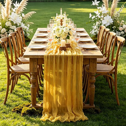 6Pcs Yellow Table Runner, 10FT Rustic Gauze Gold Table Runner 35*120inch Boho - Image 7