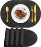 ADRIMER Placemats, Heat Resistant Oval Placemats Set of 4 Washable 12 x 17 Inch, Waterproof Table Mats, Wipeable Pu Place Mats for Kitchen, Dark Grey