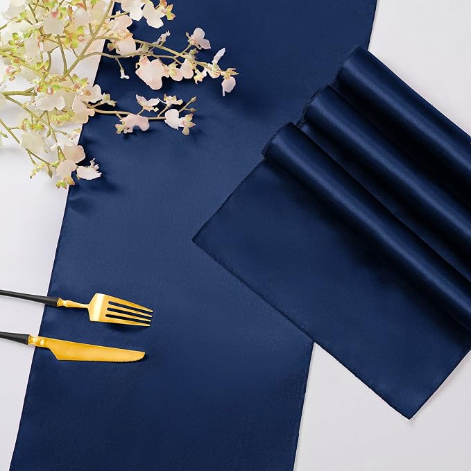 Horbaunal 2 Pack Navy Blue Satin Table Runner 12 x 108 Inch | Smooth Table - Image 5