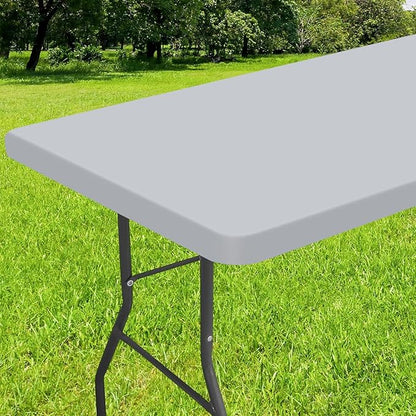 Smiry Rectangle Tablecloth, Elastic Fitted Flannel Backed Vinyl Tablecloths for 5ft Folding Tables, Waterproof Wipeable Table Covers for Indoor, Outdoor, Picnic and Camping (Light Grey, 30"x60")