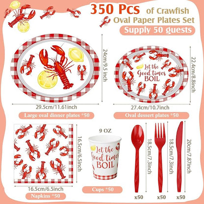 350 Pcs Crawfish Boil Party Decorations 12 in Disposable Oval Plates and - Image 3