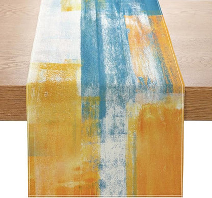 Orange and Blue Table Runner 13x72 Inch Modern Abstract Art Painting Kitchen by ZCHOMI