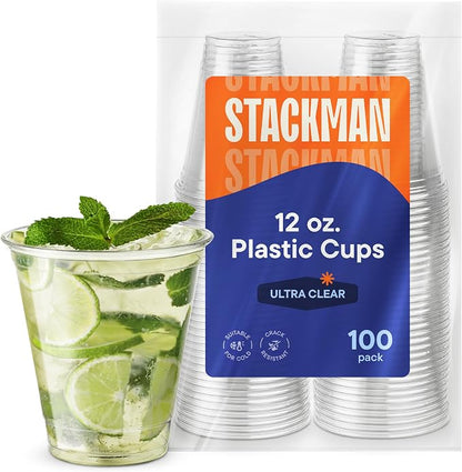 Stack Man Clear Disposable Plastic Cups PET Crystal Clear Disposable 12oz by StackMan