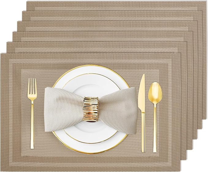 Khaki Vinyl Placemats Set of 6, Heat Resistant Table Placemats | 18x12 inch by Uolr