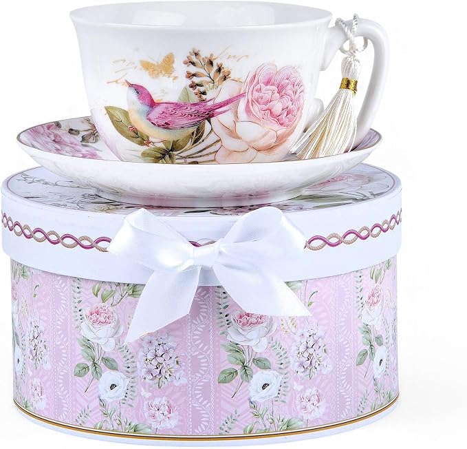 STP GOODS Bone China Tea/Coffee Cup and Saucer in Gift Box Fine Set of One by STP-Goods