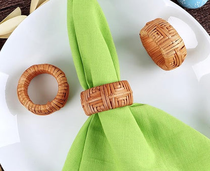 CLEENTABLE Farmhouse Napkin Rings Set of 12, Hand-Woven Napkin Ring for Table Decor, Fall Rustic Rings, Napkin Holder Buckles for Holiday Party, Easter, Birthday, Thanksgiving, Christmas (Brown)