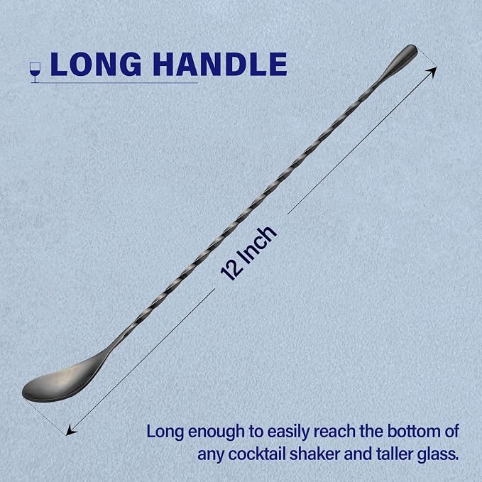 Bar Spoon Cocktail Mixing Stirrers, 12” Long Handle, Long Drink Spoons - Image 2