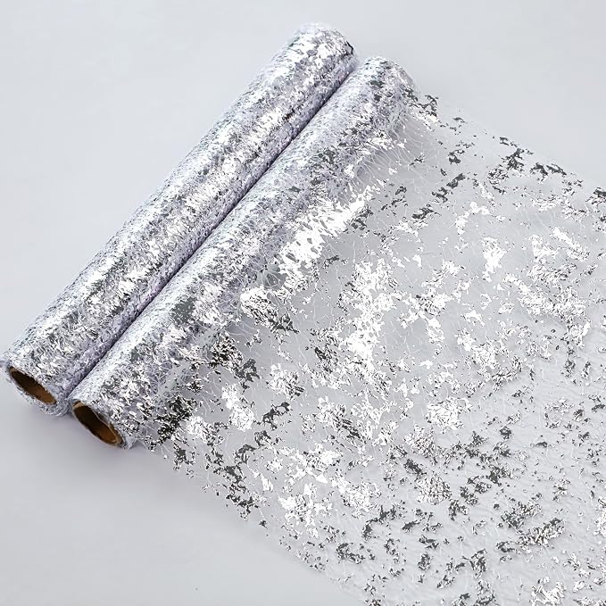 Snowkingdom 2 Pieces Silver Table Runner, Sequin Glitter Foil Metallic Thin by Snowkingdom