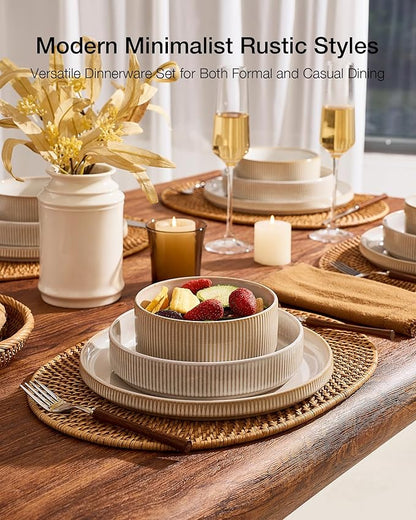 Famiware Star Stoneware Dinnerware Set, Cappuccino White | Dinner Plates - Image 4