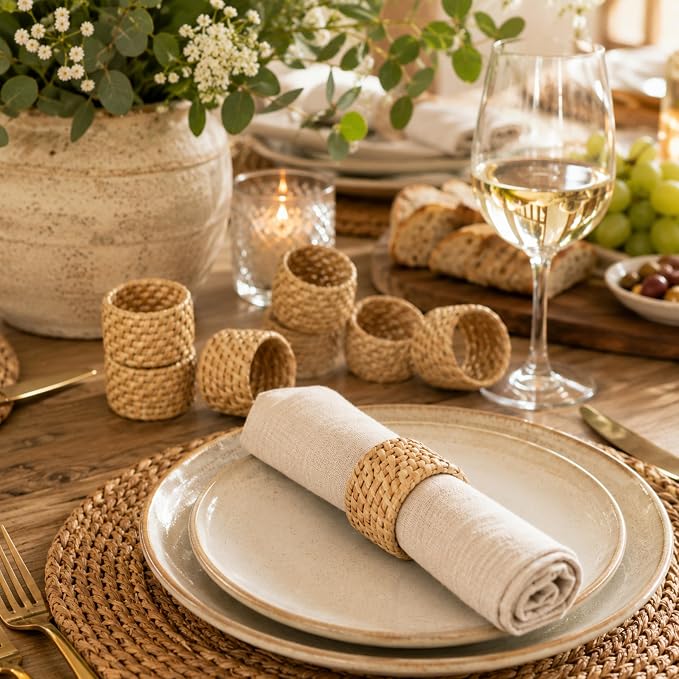 Rattan Napkin Rings Set of 12, Handwoven Natural Cane Napkin Ring Holders - Image 7