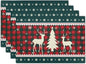 Christmas Elk Snowflakes Placemats Set of 4 for Dining Table,Xmas Reindeer Red Green Buffalo Plaid Washable Table Mats Placemats for Winter Kitchen Holiday Coffee Place Mat 18 x12 Inch
