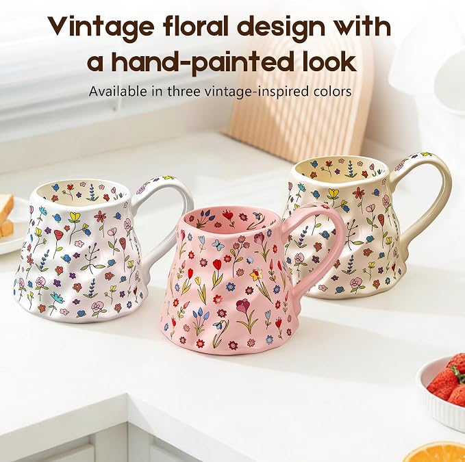 Large Coffee Mug 20 oz, Oversized Cute Floral Ceramic Mug, Big Coffee Mugs - Image 8