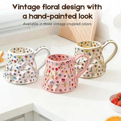 Large Blue Coffee Mug 20 oz, Oversized Cute Floral Ceramic Mug, Giant Coffee Mug - Image 8