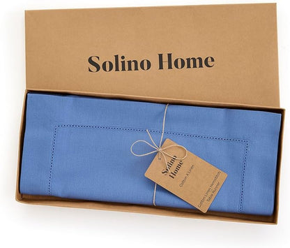 Solino Home Cotton Linen Table Runner Blue, Hemstitch Collection 14 x 90 in | - Image 4