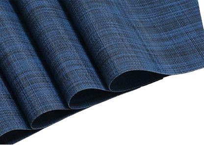 SHACOS Round Table Placemats Set of 7 Woven Vinyl Wedge Placemat with Centerpiece Mat Heat Resistant Place Mats Round Table Mats Wipe Clean (7, Blue Black)