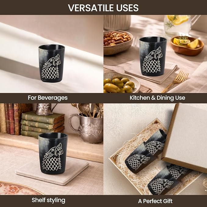 Handicrafts Home Viking Horn Shot Glasses Set of 8, Handmade Natural Ox Horn - Image 4