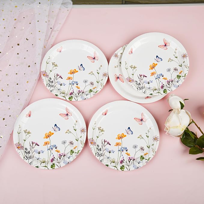 AimFun 24 Pcs Wildflower Paper Plates 9 Inch Disposable Floral Plates | - Image 3