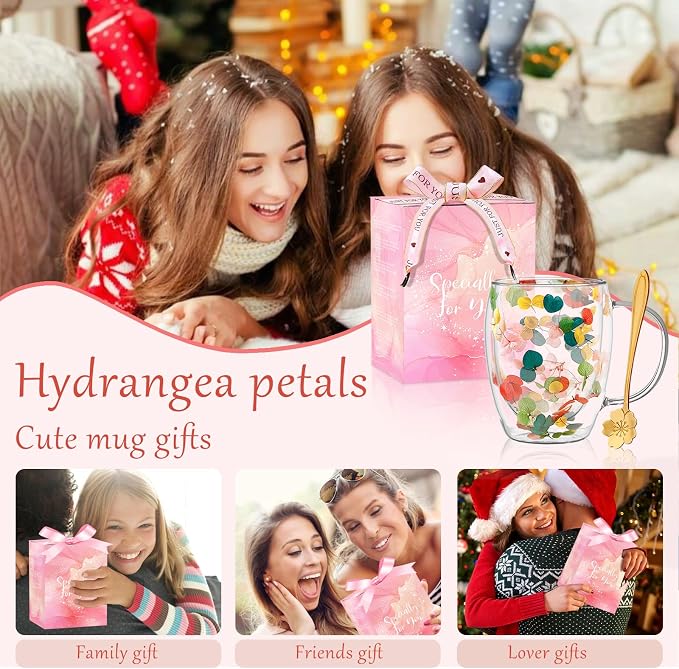 Gifts for Women Dried Flowers Double Wall Glass Coffee Mugs Cute Glass Tea Cups - Image 7