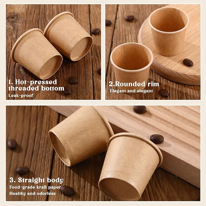 Mini Coffee Cups Disposable Kraft Paper Cups Hot or Cold Beverage Cup Mouthwash - Image 3