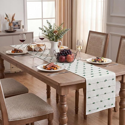 Artoid Mode Dark Green Boho Farmhouse Cotton Woven Table Runner, Seasonal - Image 5
