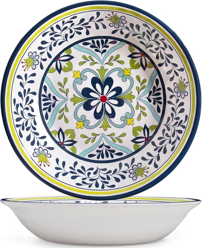 Talavera Melamine Large Serving Bowl, 13.75" x 2.75" Mixing, Pasta Serving by ZAROCRUS