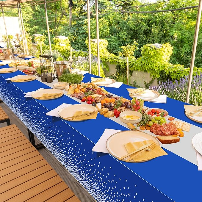 1Pcs Blue Silver Tablecloth Party Decorations, Plastic Royal Blue Table Cloth - Image 7