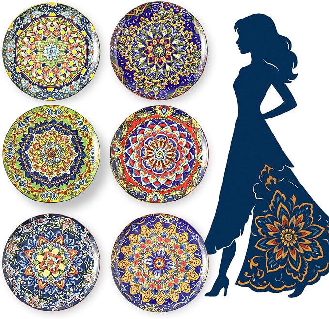 Ceramic Dinner Plate Set of 6-10.5 Inch Large Porcelain Plates by AHX