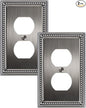 2-Pack Duplex Outlet Cover, Silver Metal Wall Plates for Electrical Outlets, 1 Gang Receptacle Light Switch Cover, Pearls Beaded Decorative Switch Plates and Outlet Covers