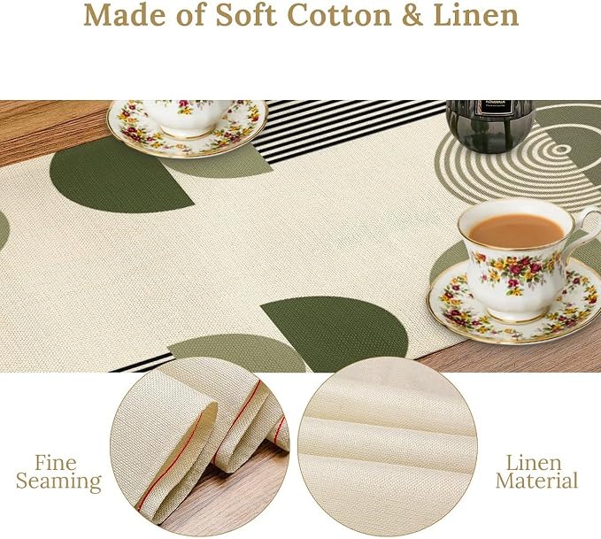 Boho Leaves Table Runner Sage Green Tropical Palms Tree Mid Century Modern - Image 5