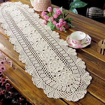 Laivigo Handmade Crochet Lace Oval Lucky Flower Tablecloth Table Runner Doilies by Laivigo