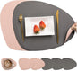 Myir JUN Placemats, Dual-Sided Placemats Waterproof Faux Leather Placemats Set of 6 Place Mats and Coasters Non-Slip Washable Table Mats for Dining Table (Gray Pink, Set of 6)