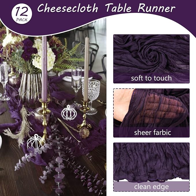 12 Pack Cheesecloth Table Runner 35x72 Inch Boho Gauze Table Runner Rustic - Image 4