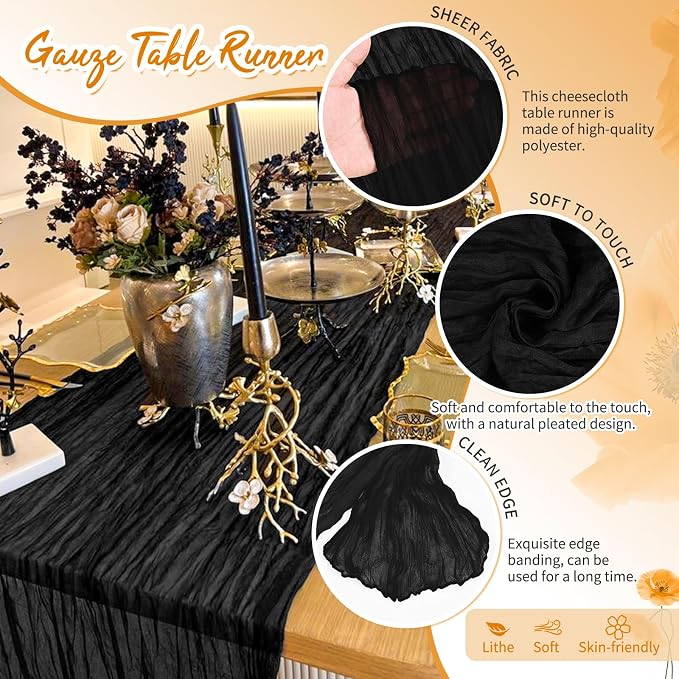 Showgeous 30 Pack Black Cheesecloth Table Runner, 17 x 108 Inches | Boho - Image 3