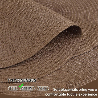 Noctiflorous Oval Braided Placemats Set of 6 Woven 12x18 Inch Non Slip Washable Heat Resistant Place Mats Round Tablemats for Dining Kitchen Party Daily Table Decor Dinner Mats (Solid Brown, 6)
