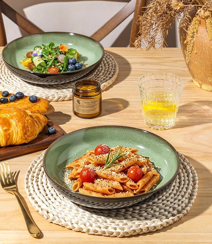 LERATIO 9.0" Ceramic Pasta Bowls Set of 6, 38oz Large Stoneware Bowls Set | - Image 5