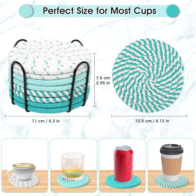 8 Pcs Coasters for Drink with Holder, 4 Colors Absorbent Coasters for Drinks - Image 5