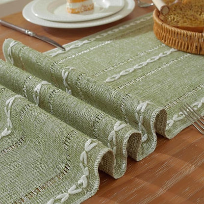 Sage Green Boho Cotton Linen Table Runner, Farmhouse Woven Table Runners Spring - Image 2