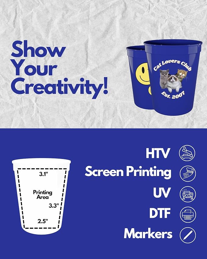 PartyPrints 100 Pack 16 oz Royal Blue Reusable Blank Plastic Cups, Stadium Cups - Image 3