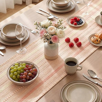 Artoid Mode Pink Farmhouse Stripe Braided Table Runner 12x72 Inch | Holiday - Image 4