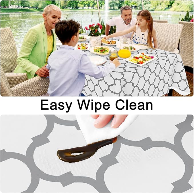 Smiry Rectangle Table Cloth, Waterproof Vinyl Tablecloth with Flannel Backing for Rectangle Tables, Wipeable Spillproof Plastic Tablecloths for Dining, Camping, Indoor and Outdoor (54"x78", White)