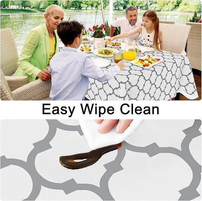 Smiry Rectangle Table Cloth, Waterproof Vinyl Tablecloth with Flannel Backing for Rectangle Tables, Wipeable Spillproof Plastic Tablecloths for Dining, Camping, Indoor and Outdoor (52"x70", White)