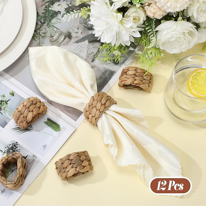 LemonRoad 12 Pcs Wedding Woven Napkin Rings Farmhouse Rustic Boho Napkins Ring - Image 5