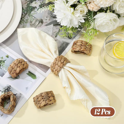 LemonRoad 12 Pcs Wedding Woven Napkin Rings Farmhouse Rustic Boho Napkins Ring - Image 5